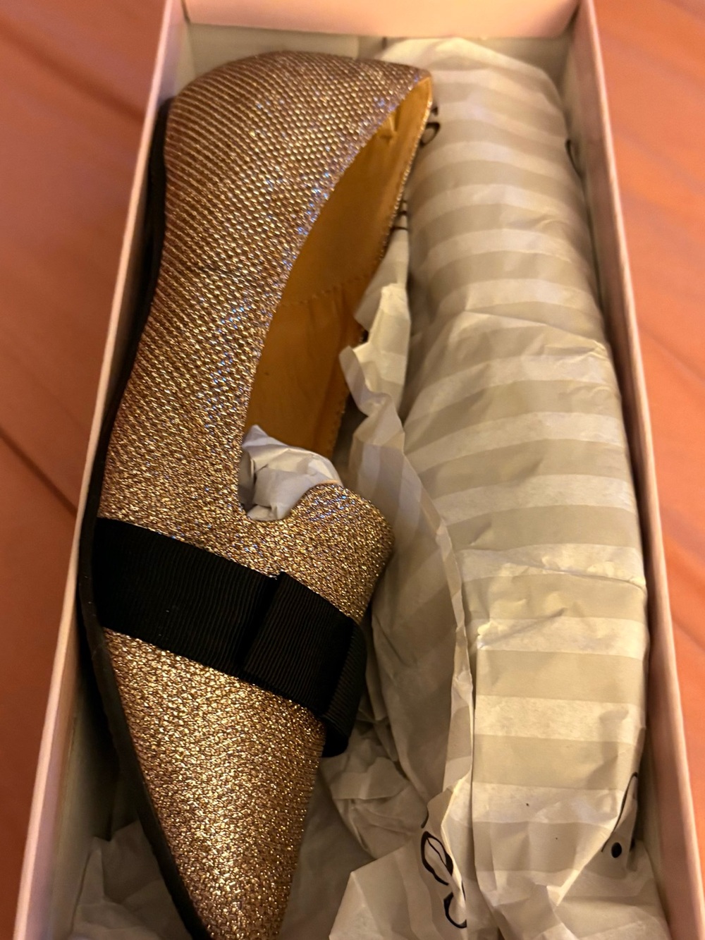G.C. Gold Pointed Toe Flat with Black Bow - Picture 2 of 4